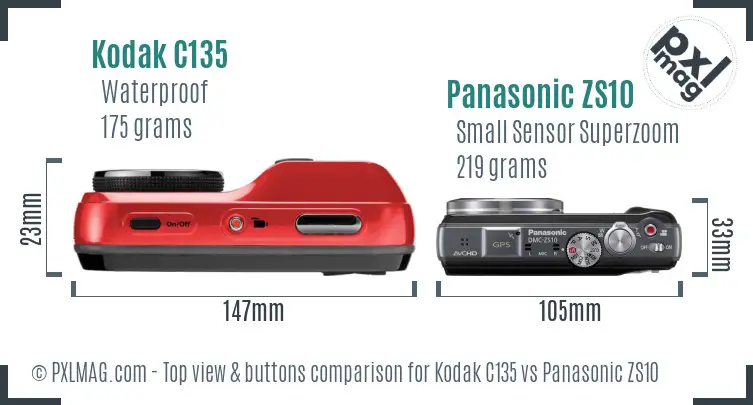 Kodak C135 vs Panasonic ZS10 top view buttons comparison Kodak C135 vs Panasonic ZS10 top view buttons comparison