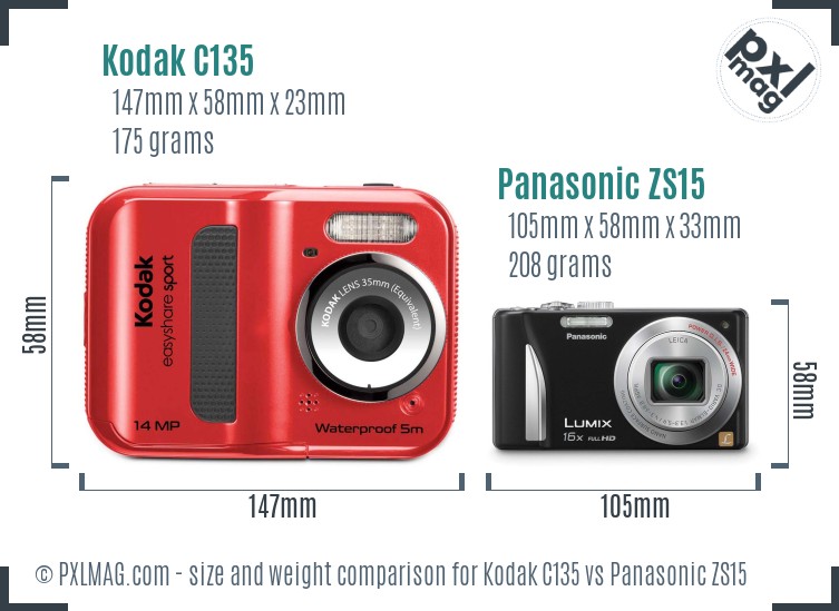Kodak C135 vs Panasonic ZS15 size comparison