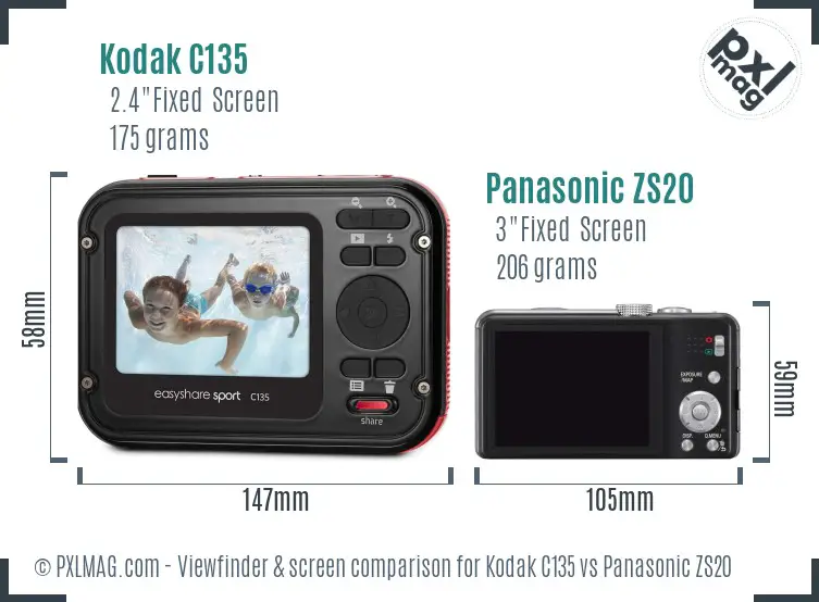 Kodak C135 vs Panasonic ZS20 Screen and Viewfinder comparison