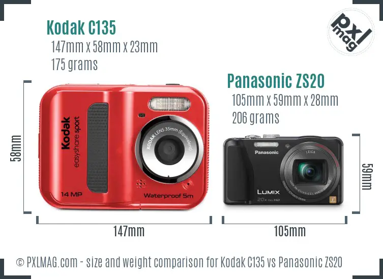 Kodak C135 vs Panasonic ZS20 size comparison