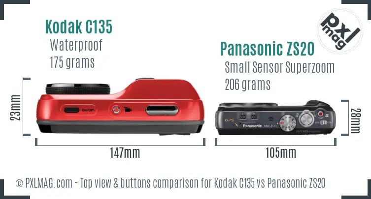 Kodak C135 vs Panasonic ZS20 top view buttons comparison