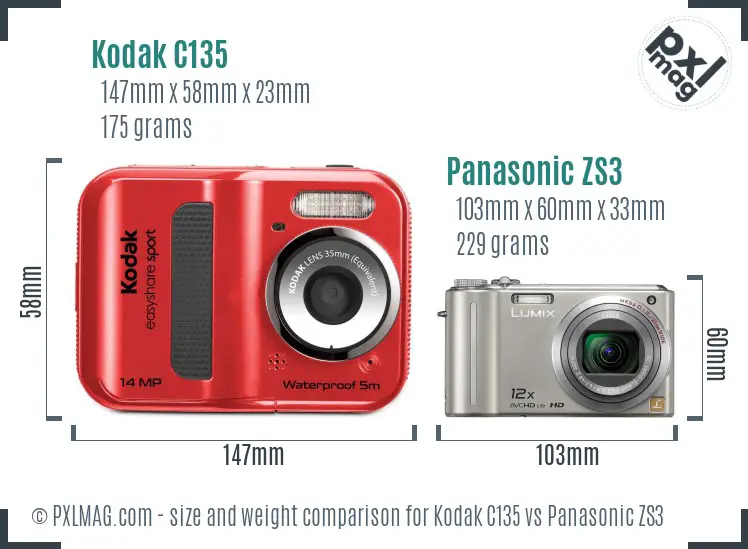 Kodak C135 vs Panasonic ZS3 size comparison