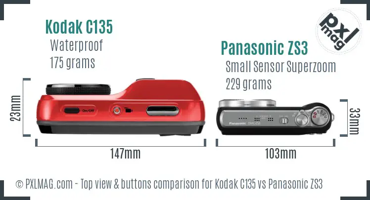 Kodak C135 vs Panasonic ZS3 top view buttons comparison