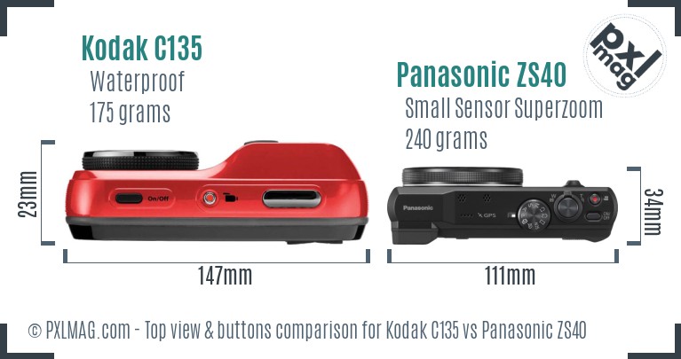 Kodak C135 vs Panasonic ZS40 top view buttons comparison
