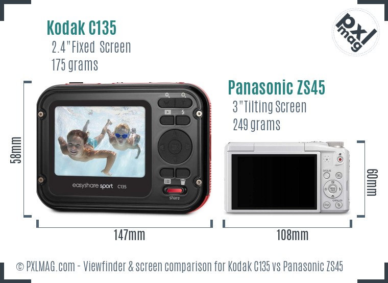 Kodak C135 vs Panasonic ZS45 Screen and Viewfinder comparison