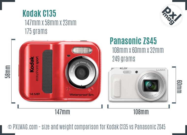 Kodak C135 vs Panasonic ZS45 size comparison