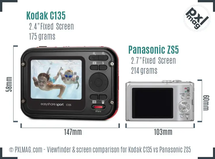 Kodak C135 vs Panasonic ZS5 Screen and Viewfinder comparison