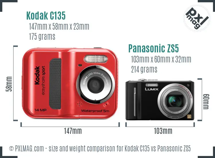 Kodak C135 vs Panasonic ZS5 size comparison