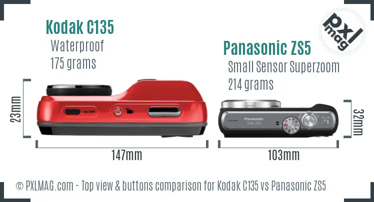 Kodak C135 vs Panasonic ZS5 top view buttons comparison