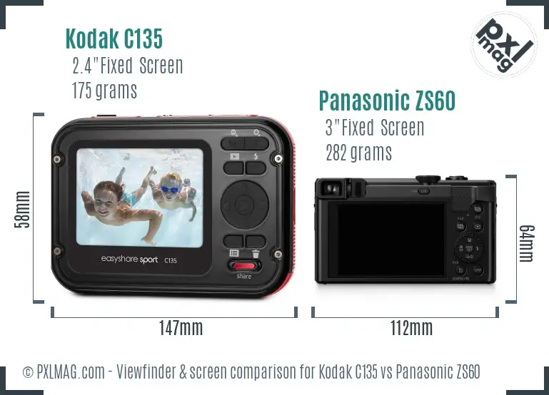 Kodak C135 vs Panasonic ZS60 Screen and Viewfinder comparison Kodak C135 vs Panasonic ZS60 Screen and Viewfinder comparison
