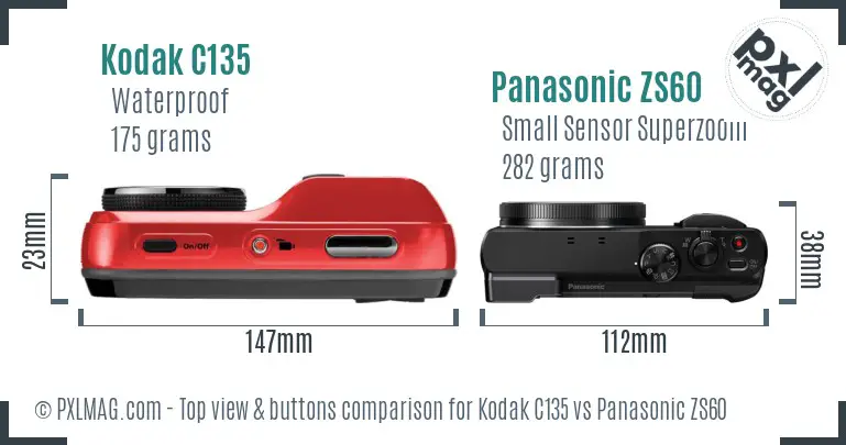 Kodak C135 vs Panasonic ZS60 top view buttons comparison Kodak C135 vs Panasonic ZS60 top view buttons comparison