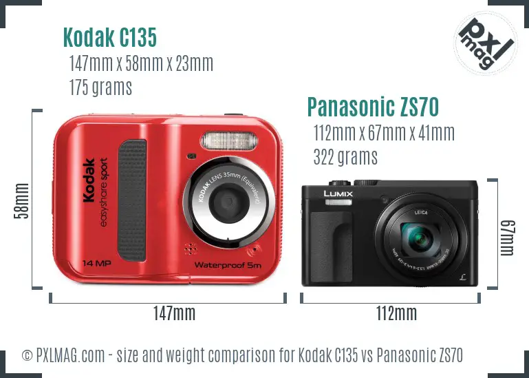 Kodak C135 vs Panasonic ZS70 size comparison Kodak C135 vs Panasonic ZS70 size comparison