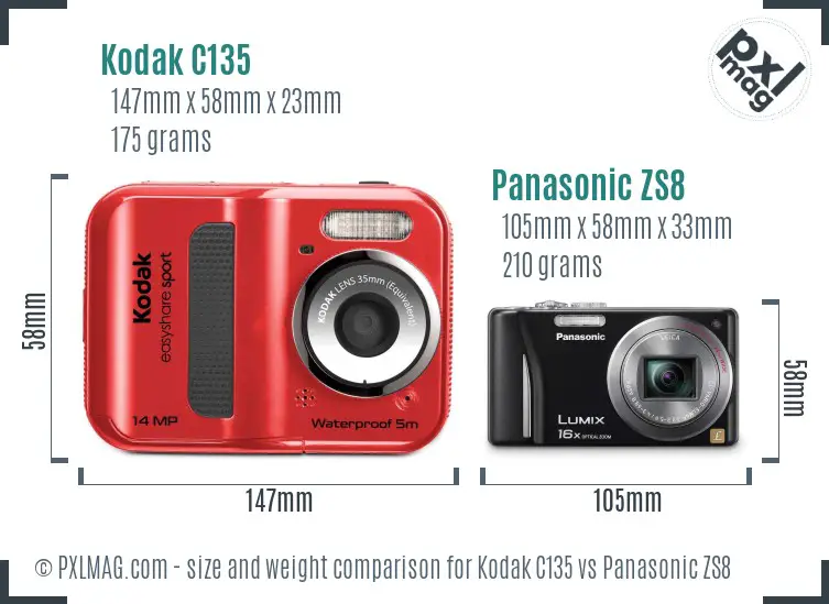 Kodak C135 vs Panasonic ZS8 size comparison