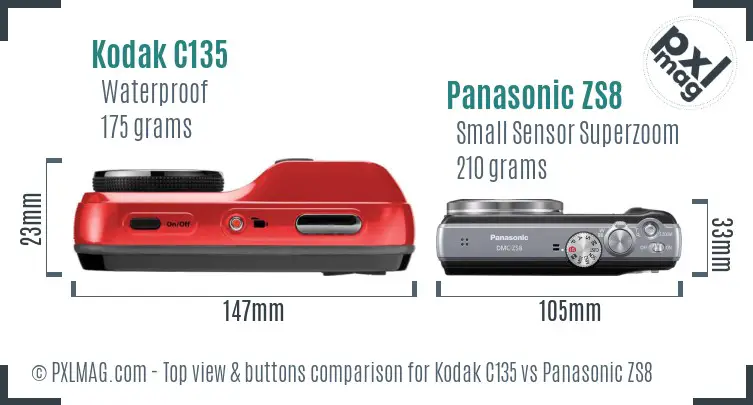 Kodak C135 vs Panasonic ZS8 top view buttons comparison