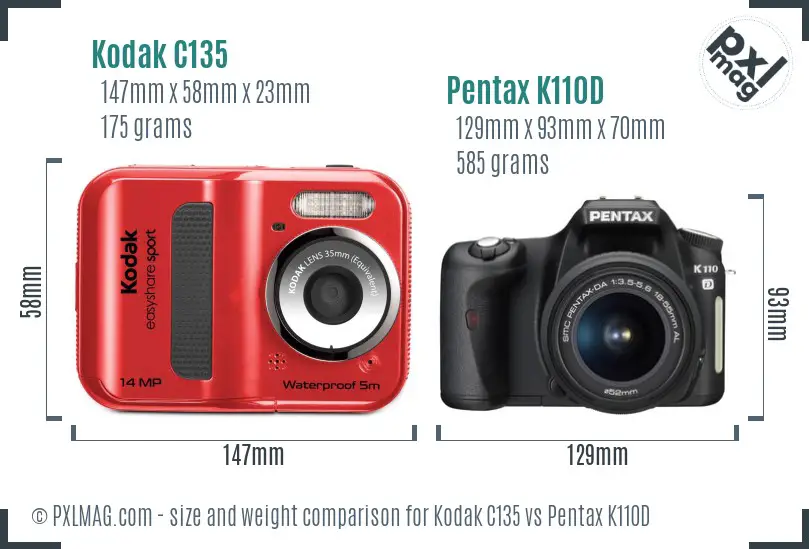 Kodak C135 vs Pentax K110D size comparison