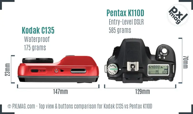 Kodak C135 vs Pentax K110D top view buttons comparison