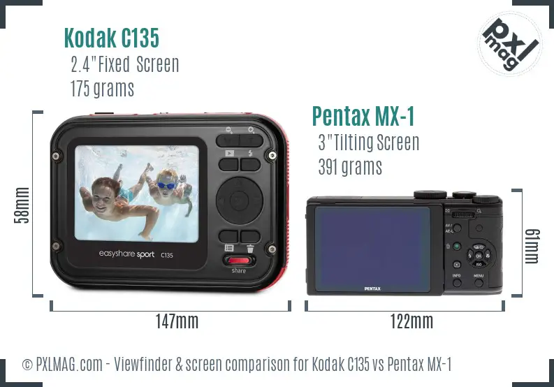 Kodak C135 vs Pentax MX-1 Screen and Viewfinder comparison