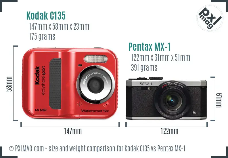 Kodak C135 vs Pentax MX-1 size comparison