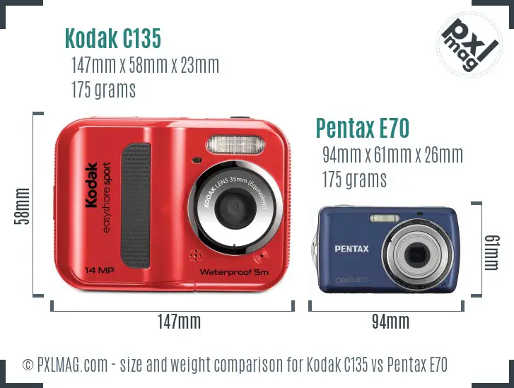 Kodak C135 vs Pentax E70 size comparison