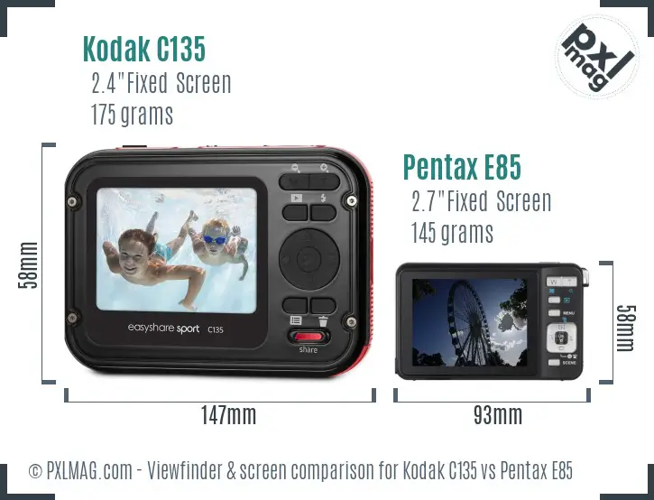 Kodak C135 vs Pentax E85 Screen and Viewfinder comparison