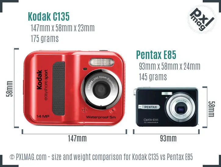 Kodak C135 vs Pentax E85 size comparison