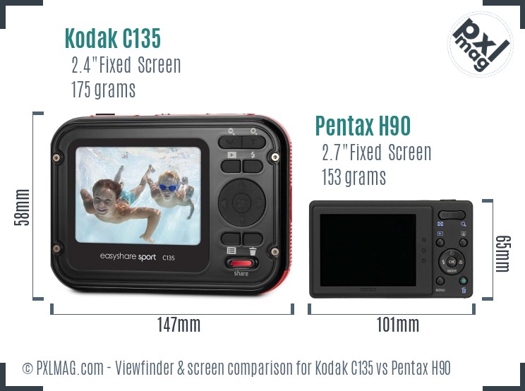 Kodak C135 vs Pentax H90 Screen and Viewfinder comparison