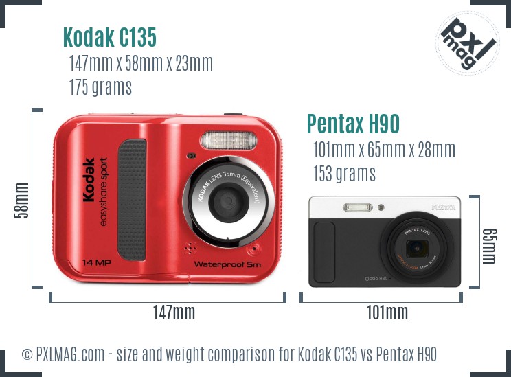 Kodak C135 vs Pentax H90 size comparison