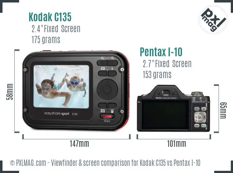 Kodak C135 vs Pentax I-10 Screen and Viewfinder comparison