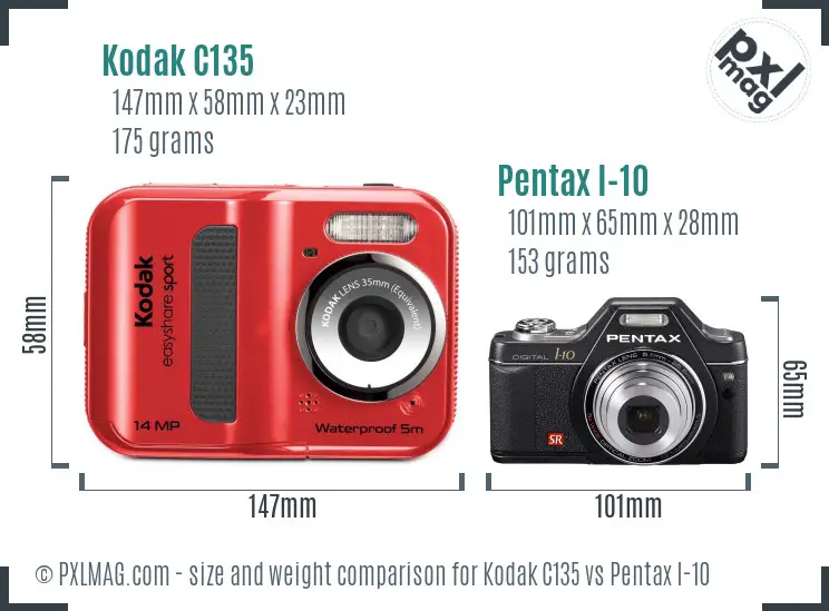 Kodak C135 vs Pentax I-10 size comparison