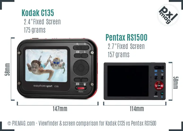 Kodak C135 vs Pentax RS1500 Screen and Viewfinder comparison