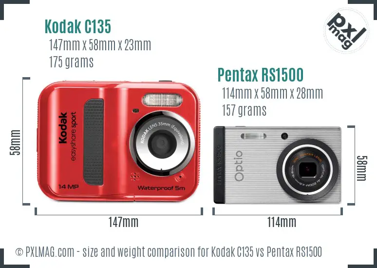 Kodak C135 vs Pentax RS1500 size comparison