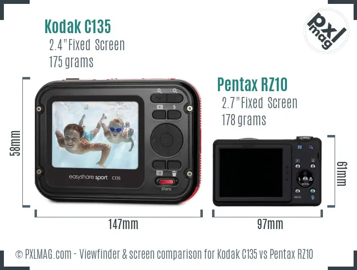 Kodak C135 vs Pentax RZ10 Screen and Viewfinder comparison