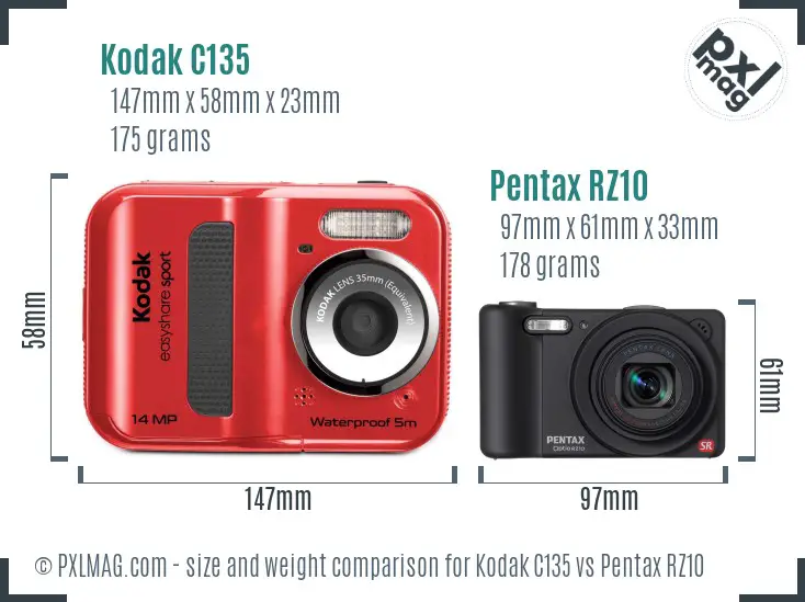 Kodak C135 vs Pentax RZ10 size comparison