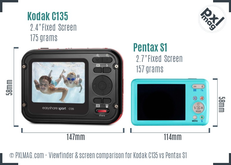 Kodak C135 vs Pentax S1 Screen and Viewfinder comparison