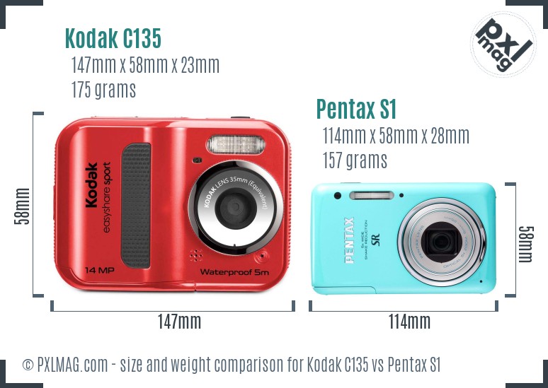 Kodak C135 vs Pentax S1 size comparison