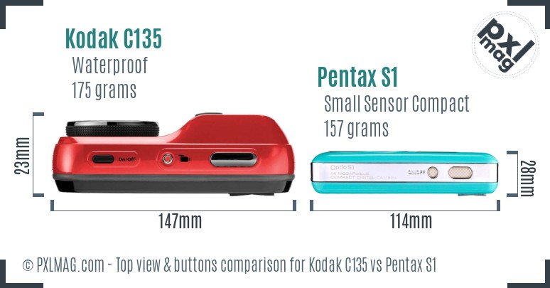 Kodak C135 vs Pentax S1 top view buttons comparison