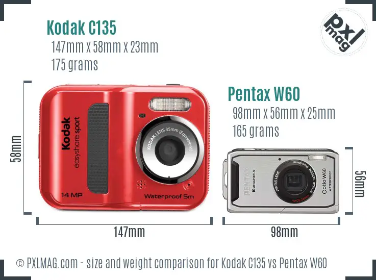 Kodak C135 vs Pentax W60 size comparison