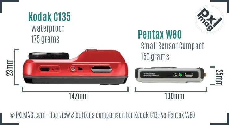 Kodak C135 vs Pentax W80 top view buttons comparison
