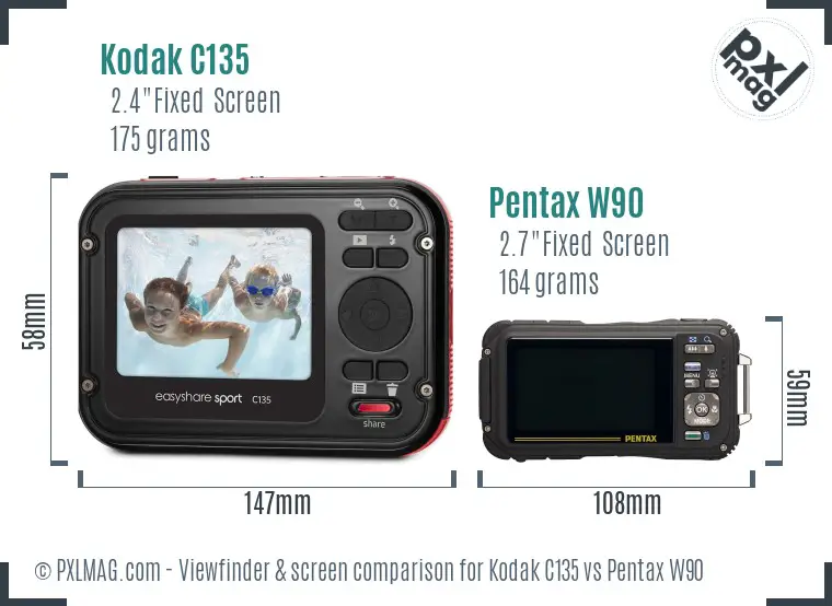 Kodak C135 vs Pentax W90 Screen and Viewfinder comparison