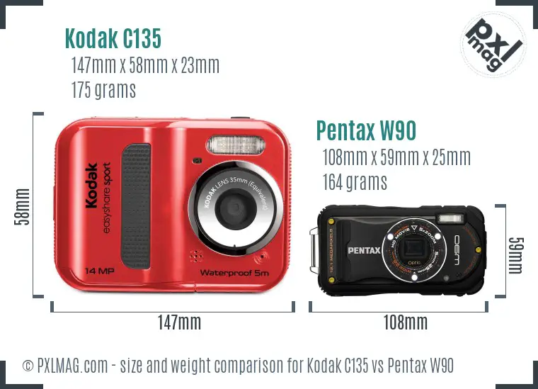 Kodak C135 vs Pentax W90 size comparison
