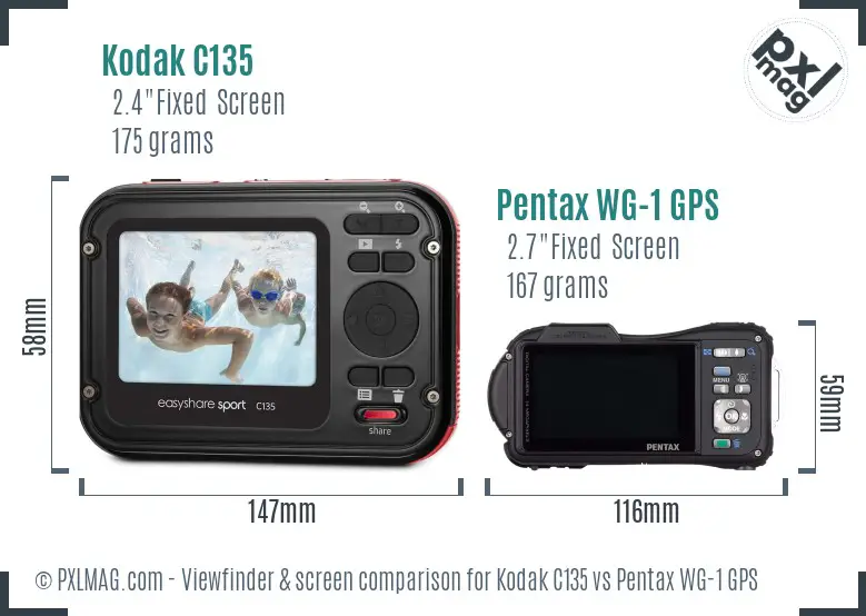 Kodak C135 vs Pentax WG-1 GPS Screen and Viewfinder comparison