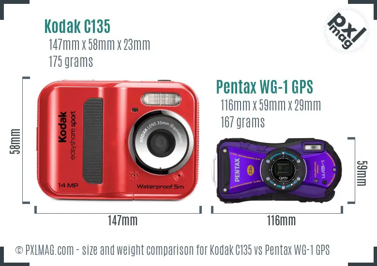 Kodak C135 vs Pentax WG-1 GPS size comparison