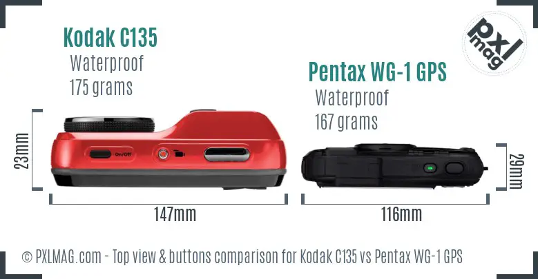 Kodak C135 vs Pentax WG-1 GPS top view buttons comparison