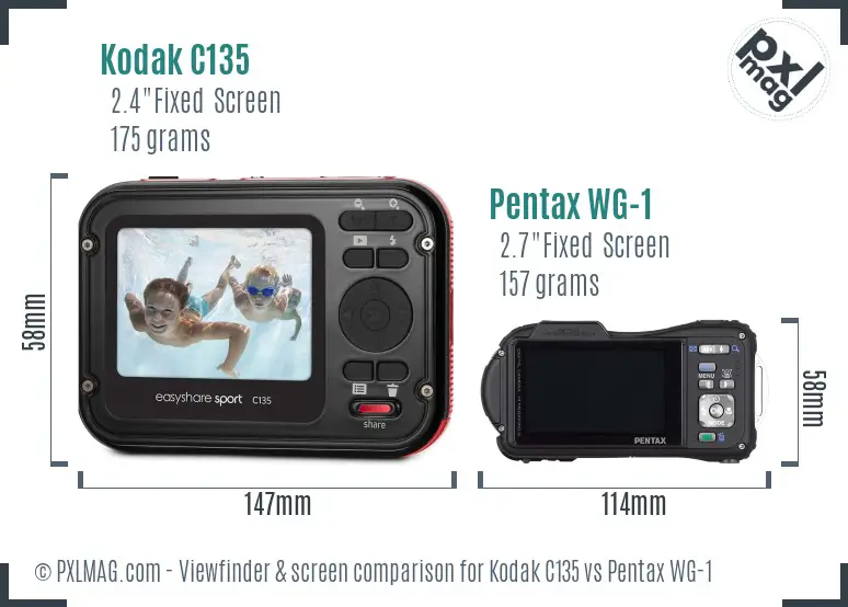 Kodak C135 vs Pentax WG-1 Screen and Viewfinder comparison