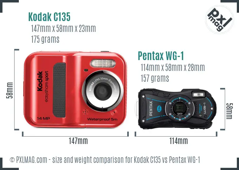 Kodak C135 vs Pentax WG-1 size comparison