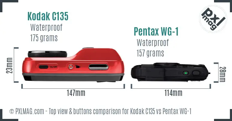 Kodak C135 vs Pentax WG-1 top view buttons comparison