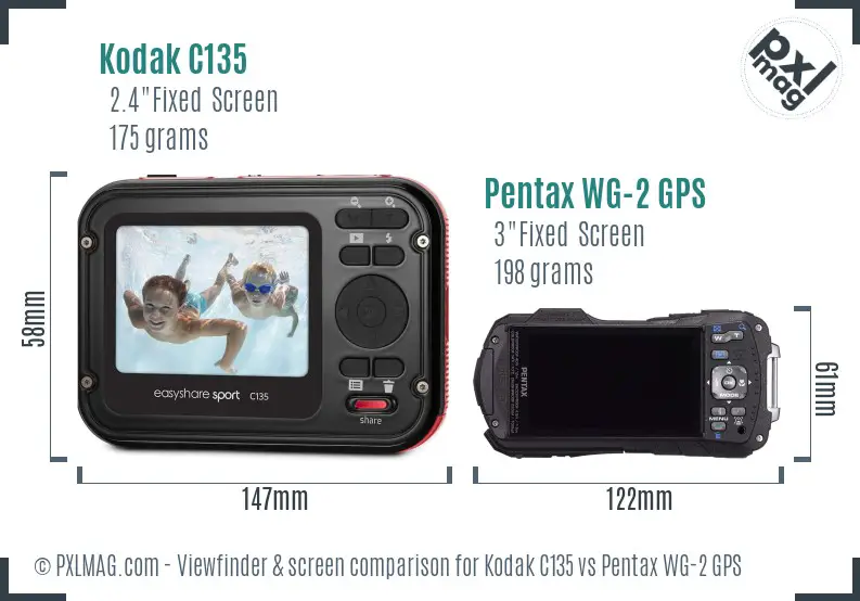 Kodak C135 vs Pentax WG-2 GPS Screen and Viewfinder comparison