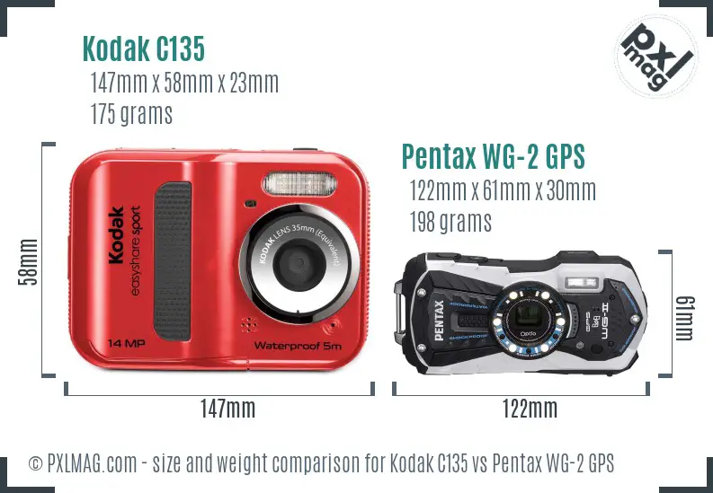 Kodak C135 vs Pentax WG-2 GPS size comparison