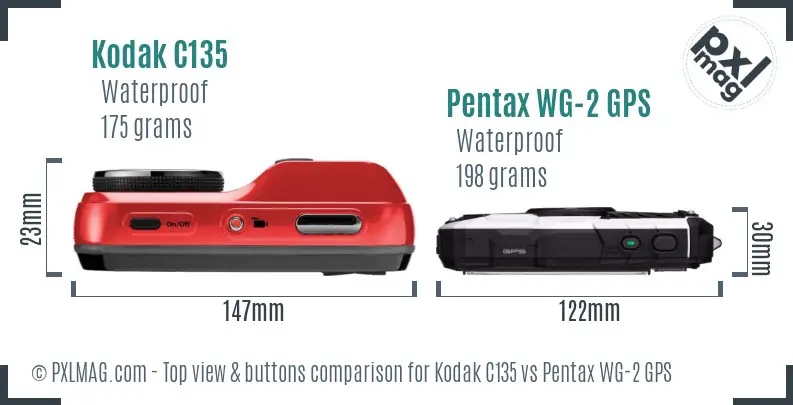 Kodak C135 vs Pentax WG-2 GPS top view buttons comparison