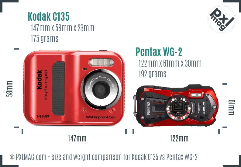 Kodak C135 vs Pentax WG-2 size comparison